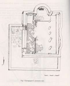 Synagogue C isometric view, Tzaferis 1982: 222 courtesy of the Israel Antiquities Authority and  the  Israel Exploration Society © <i> synagogues.kinneret.ac.il </i>