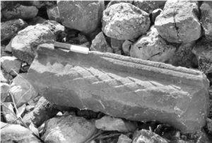 Fragment of lintel IAA survey (see link below) map 18 site 173 fig. 3, courtesy of Yossi Stepanski and the Israel Antiquities Authority © <i> synagogues.kinneret.ac.il </i>