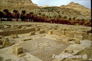 798. GENERAL VIEW OF THE EIN GEDI SYNAGOGUE WITH IT'S BEAUTYFUL MOSAIC FLOOR. DATING FROM THE 3RD. C. AD, LOCATED NEAR THE DEAD SEA IN THE OASIS OF  EIN GEDI © <i> synagogues.kinneret.ac.il </i>